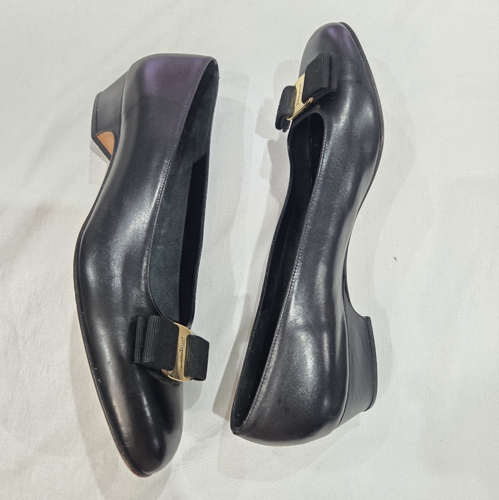 Salvatore Ferragamo Black Heels with Gold Buckle - Picture 7 of 8